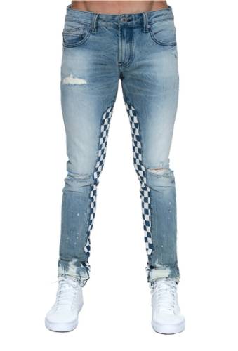 Imbracaminte barbati cult of individuality rocker distressed check panel slim jeans chec