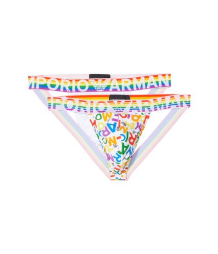Imbracaminte barbati emporio armani rainbow logo 2-pack jock strap ea rainbow colorwhite