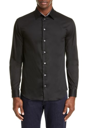 Imbracaminte barbati emporio armani trim fit button-up shirt solid black