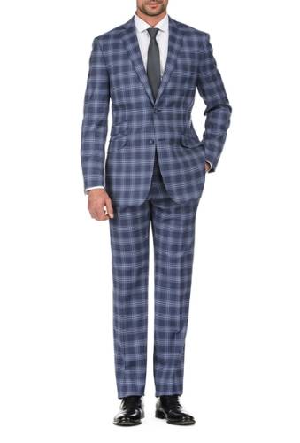 Imbracaminte barbati english laundry blue plaid slim fit peak lapel suit blue pld