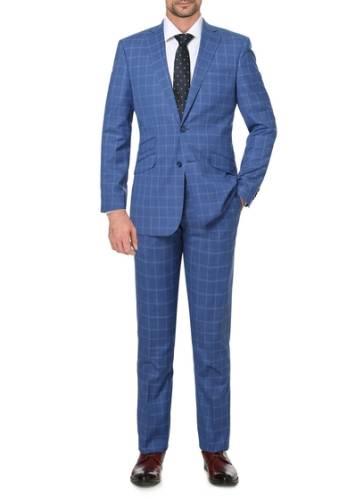 Imbracaminte barbati english laundry blue plaid slim fit single breasted suit fbl pld