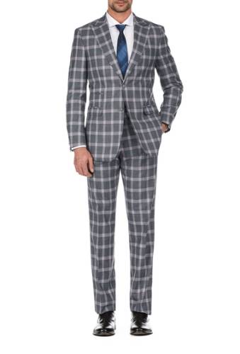 Imbracaminte barbati english laundry gray plaid slim fit peak lapel suit grey pld