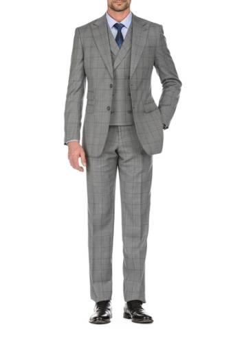Imbracaminte barbati english laundry gray plaid slim fit two button notch lapel wool suit grey pld