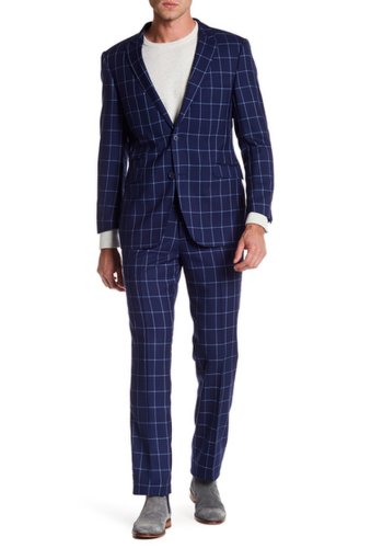 Imbracaminte barbati english laundry notch lapel trim fit windowpane 2-piece suit blue