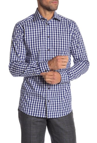 Imbracaminte barbati eton checkered long sleeve slim fit shirt dark blue checked