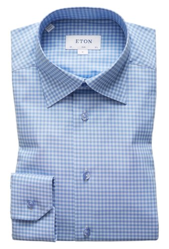Imbracaminte barbati eton gingham print trim fit shirt blue