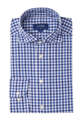 Imbracaminte barbati eton slim fit checkered dress shirt blue