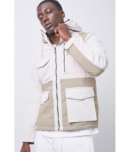 Imbracaminte barbati forever21 colorblock zip-up hooded jacket beigegrey