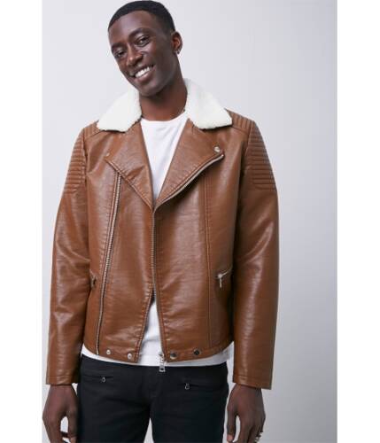 Imbracaminte barbati forever21 faux leather moto jacket brown