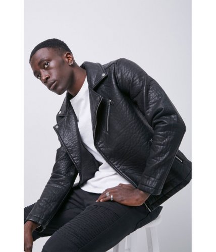 Imbracaminte barbati forever21 premium textured faux leather jacket black