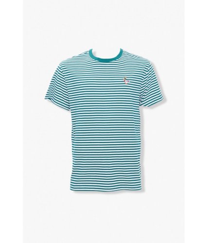 Imbracaminte barbati forever21 striped embroidered duck graphic tee tealwhite