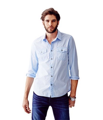 Imbracaminte barbati guess laguna long-sleeve peached regular-fit shirt best coast blue