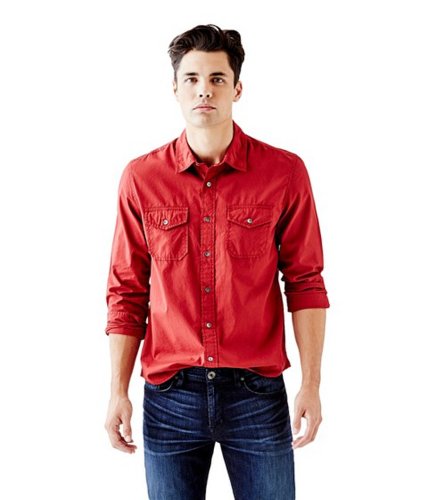 Imbracaminte barbati guess laguna long-sleeve peached regular-fit shirt havana red