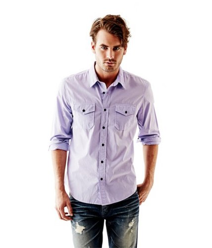 Imbracaminte barbati guess laguna long-sleeve peached regular-fit shirt purple love