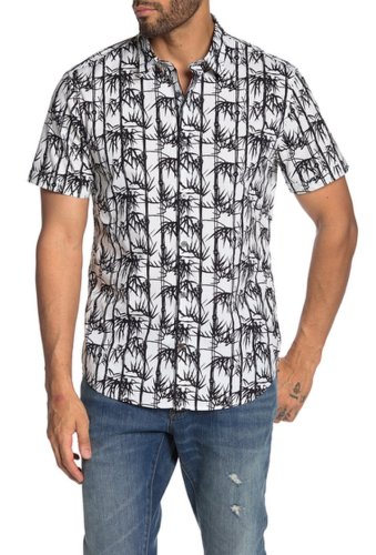 Imbracaminte barbati john varvatos star usa jasper bamboo print slim fit hawaiian shirt blackwhite