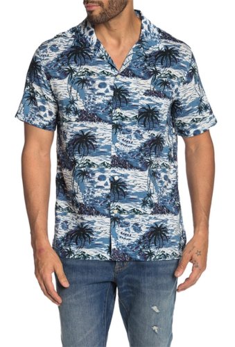 Imbracaminte barbati john varvatos star usa skip tropical print slim fit hawaiian shirt deep blue