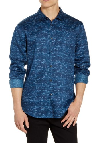Imbracaminte barbati john varvatos star usa slim fit printed sport shirt peacock blue