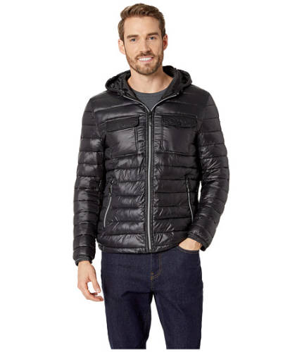 Imbracaminte barbati kenneth cole double chest pocket puffer with hood jacket black