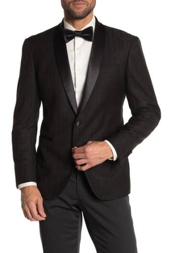 Imbracaminte barbati kenneth cole reaction black tonal houndstooth one button performance stretch slim fit evening jacket 007black