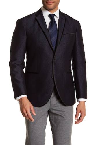 Imbracaminte barbati kenneth cole reaction jacquard two button evening trim fit jacket blue-black jacquard