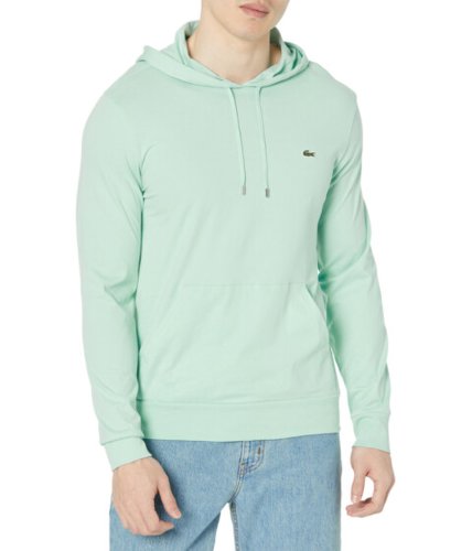 Imbracaminte barbati lacoste long sleeve hoodie jersey t-shirt w central pocket pastille mint