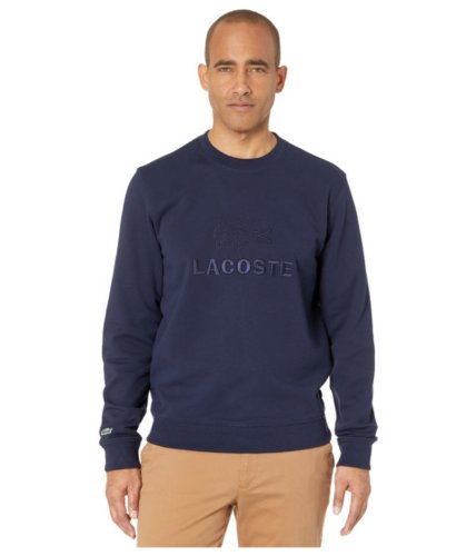 Imbracaminte barbati lacoste long sleeve non brushed fleece graphic anim sweatshirt classic navy blue