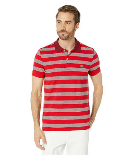 Imbracaminte barbati Lacoste short sleeve polo pique regular fit striped redflourpinot