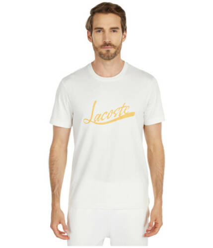 Imbracaminte barbati lacoste short sleeve solid tee with lacoste quotscriptquot print on front cake flour white