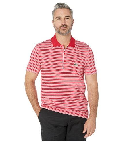 Imbracaminte barbati lacoste short sleeve ultra dry striped golf polo w pocket tokyo redwhite