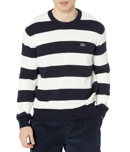 Imbracaminte barbati lacoste tricot classic fit striped long sleeve sweater navy blueflour