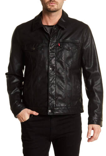 Imbracaminte barbati levi\'s classic faux leather trucker jacket black