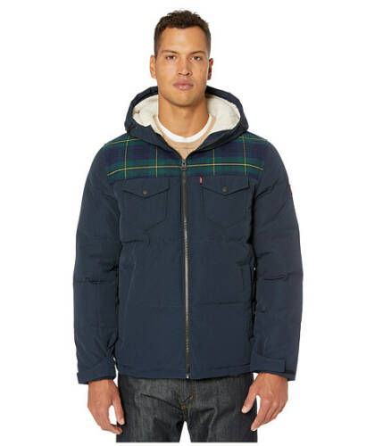 Imbracaminte barbati levis hooded puffer with sherpa lining black plaid