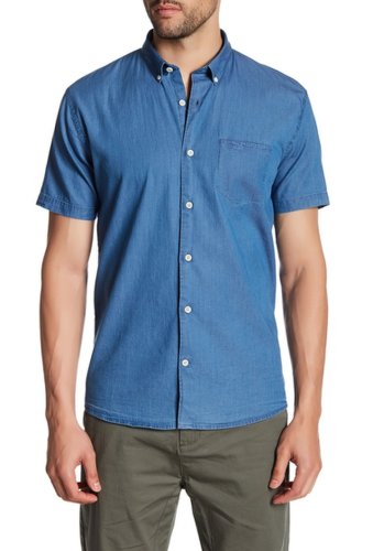 Imbracaminte barbati lindbergh chambray short sleeve regular fit shirt med blue