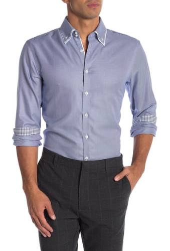 Imbracaminte barbati lindbergh double collar long sleeve regular fit shirt blue