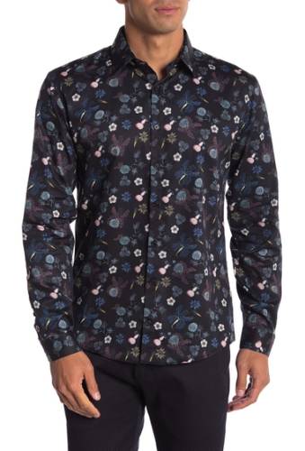 Imbracaminte barbati lindbergh floral print long sleeve regular fit shirt black
