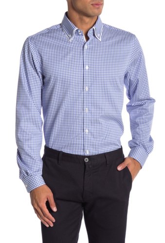 Imbracaminte barbati lindbergh long sleeve double collar checkered regular fit shirt blue