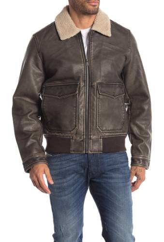 Imbracaminte barbati lucky brand faux leather faux fur collar jacket black
