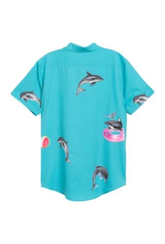 Imbracaminte barbati mavrans short sleeve dolphin fins print weekend shirt green