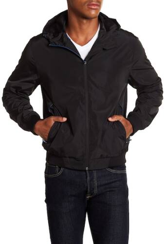 Imbracaminte barbati michael michael kors tech faille hooded zip up jacket black