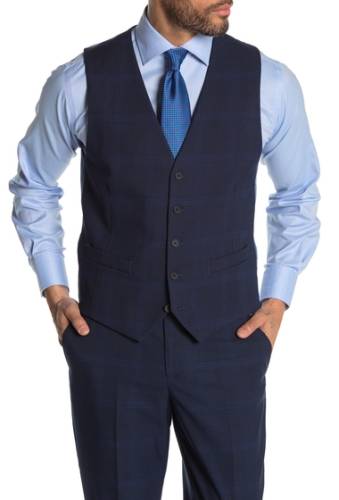 Imbracaminte barbati moss bros dark blue plaid tailored fit suit separates vest dark blue plaid
