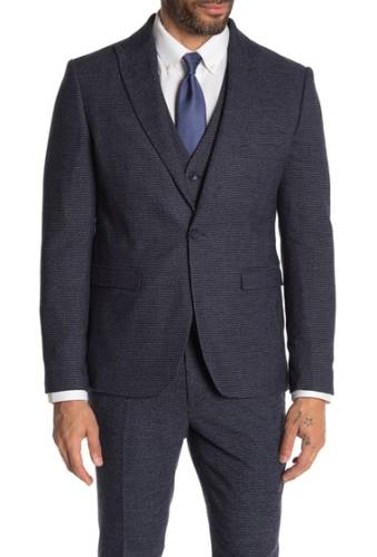Imbracaminte barbati moss bros medium blue check one button peak lapel skinny fit suit separates jacket medium blue check