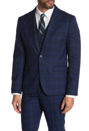 Imbracaminte barbati moss bros medium blue plaid one button peak lapel skinny fit suit separates jacket medium blue plaid