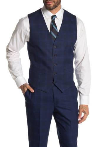 Imbracaminte barbati moss bros medium blue plaid tailored fit suit separates vest medium blue plaid