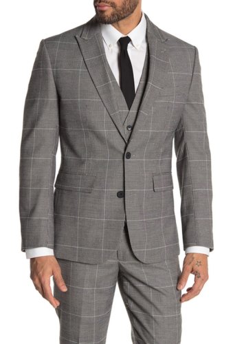 Imbracaminte barbati moss bros medium grey plaid two button peak lapel tailored fit suit separates jacket medium grey plaid