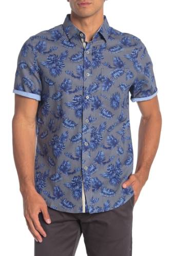 Imbracaminte barbati natural blue leaf print short sleeve hawaiian shirt blue