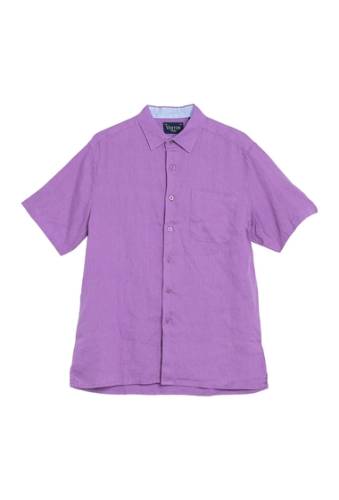 Imbracaminte barbati natural blue linen short sleeve modern fit shirt diffused orchid
