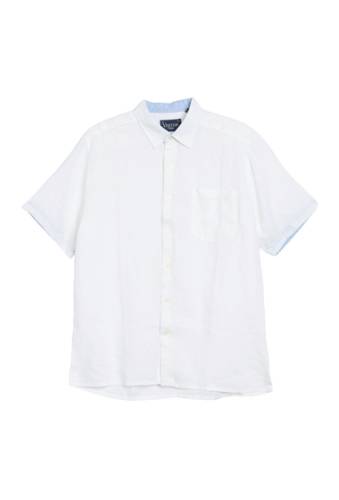 Imbracaminte barbati natural blue linen short sleeve modern fit shirt white