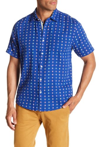 Imbracaminte barbati natural blue square print modern fit shirt indigo