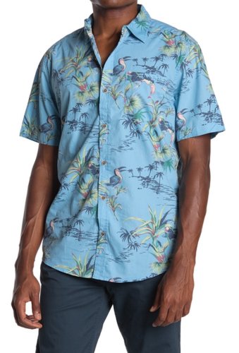 Imbracaminte barbati natural blue visitor toucan short sleeve hawaiian shirt blue