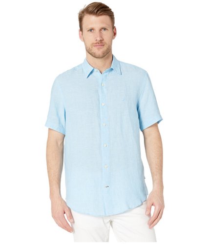 Imbracaminte barbati nautica short sleeve solid linen shirt alaskian blue